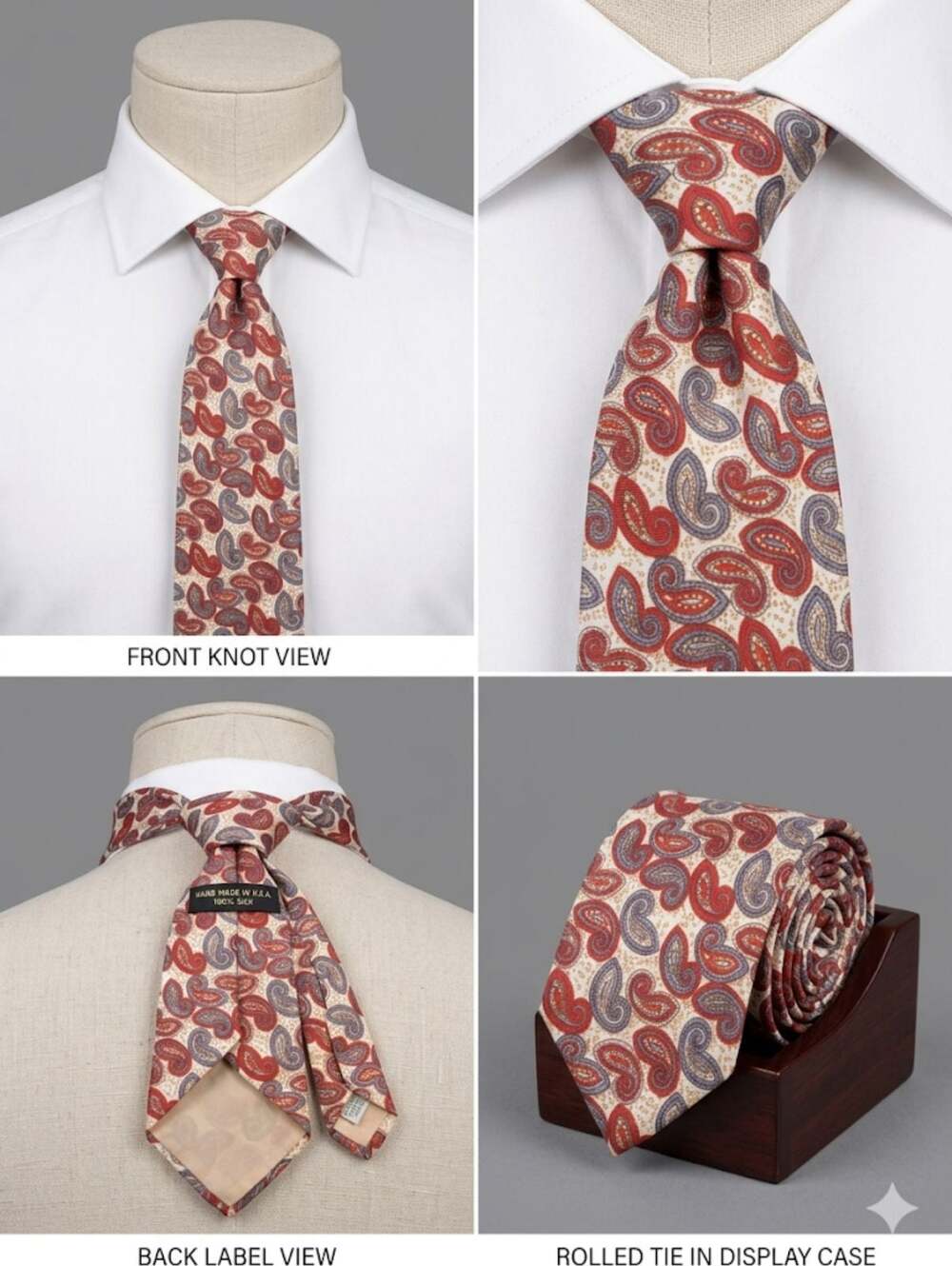 Vintage Paisley Pattern Necktie in Red, Blue, and Cream